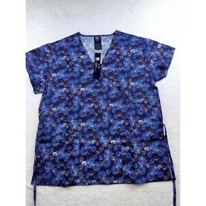 MG Medgear Scrub Top Women's Small V Neck Fireworks Freedom Fourth Of July New